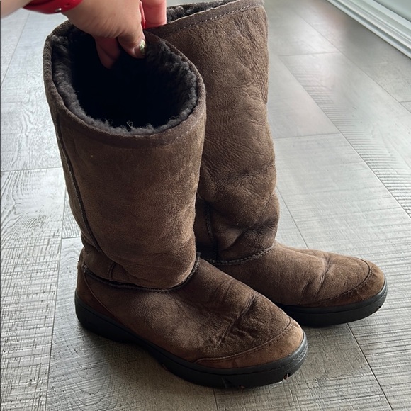 UGG Shoes - UGG ultimate tall braid real shearling Chocolate Suede Boots